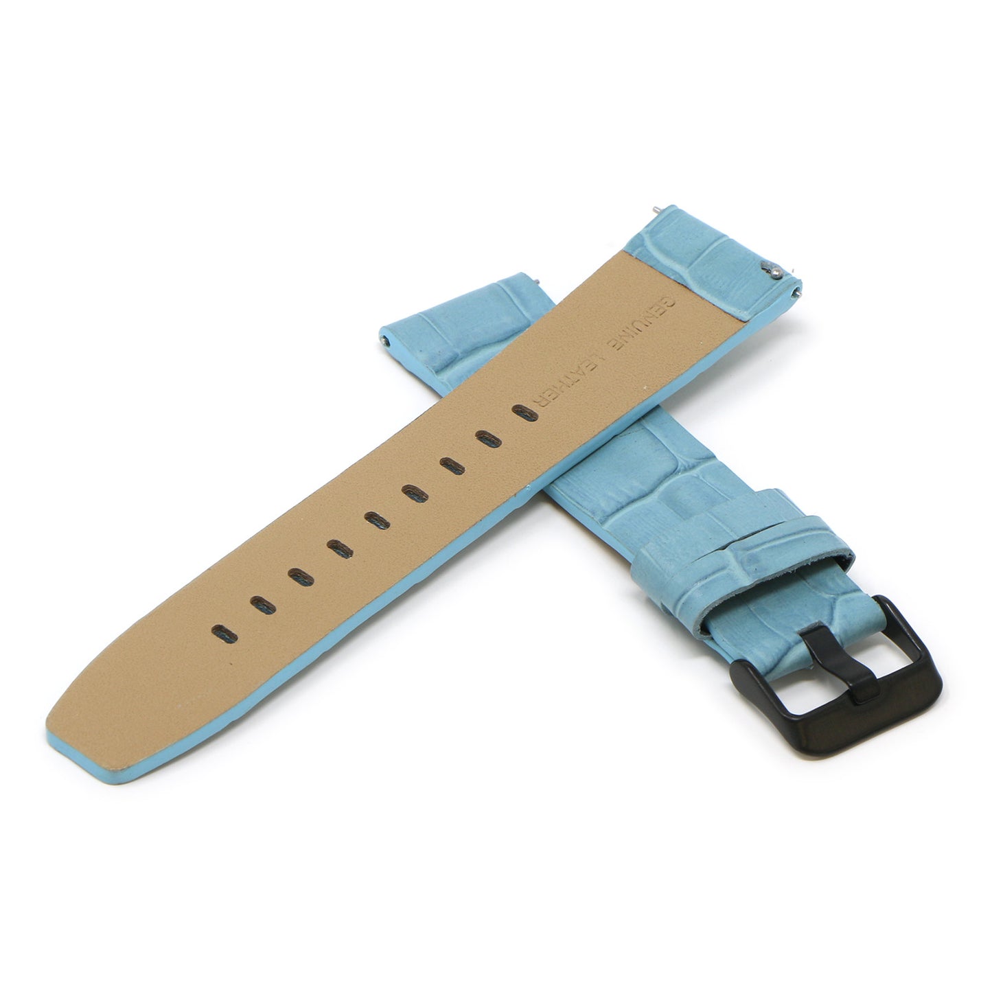 23mm Croc Embossed Leather Strap Blue