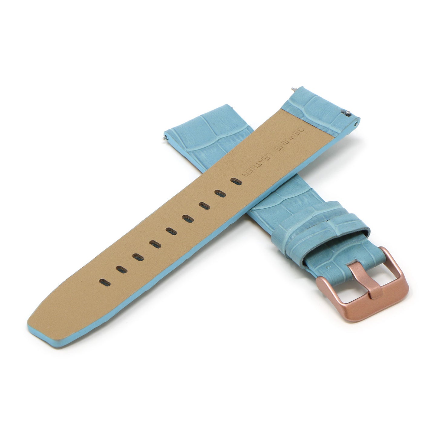 23mm Croc Embossed Leather Strap Blue