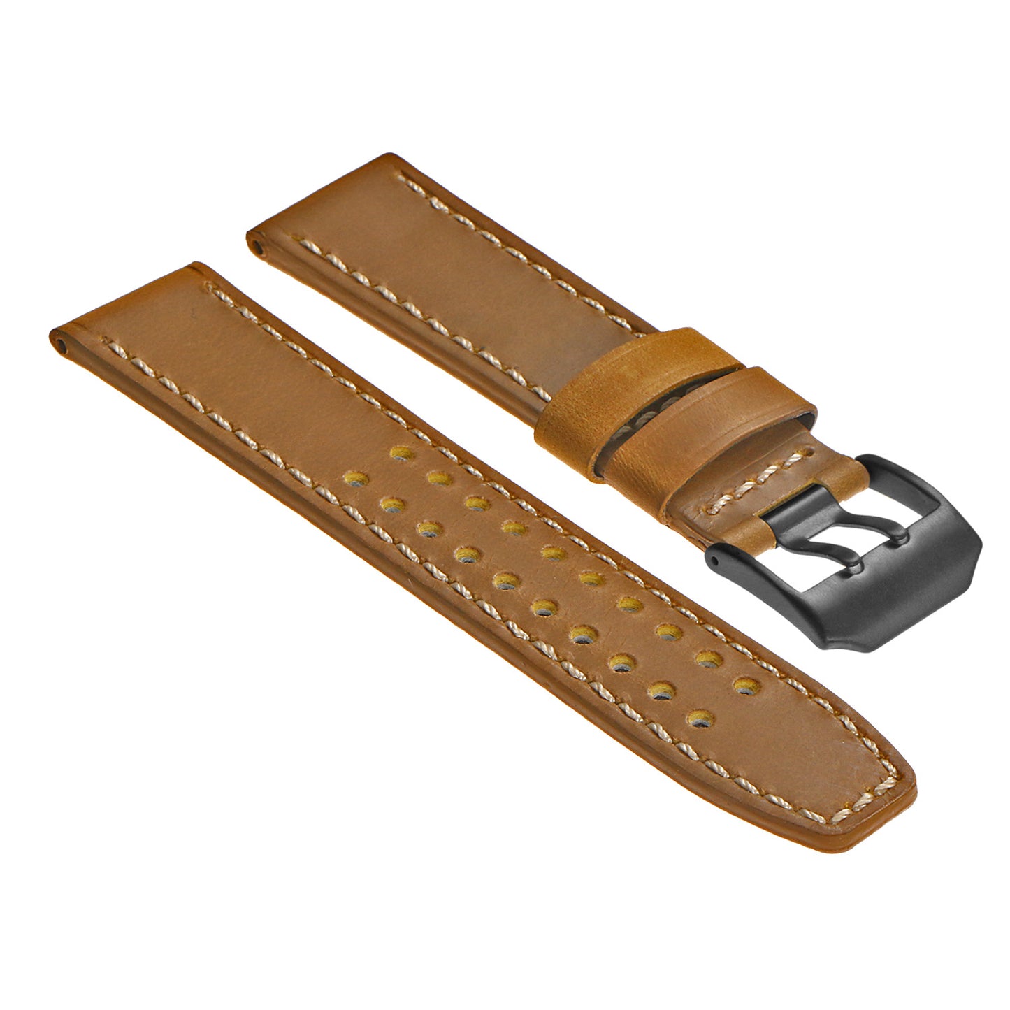 DASSARI 23mm Vintage Leather Watch Strap for Luminox Evo with Matte Black Buckle
