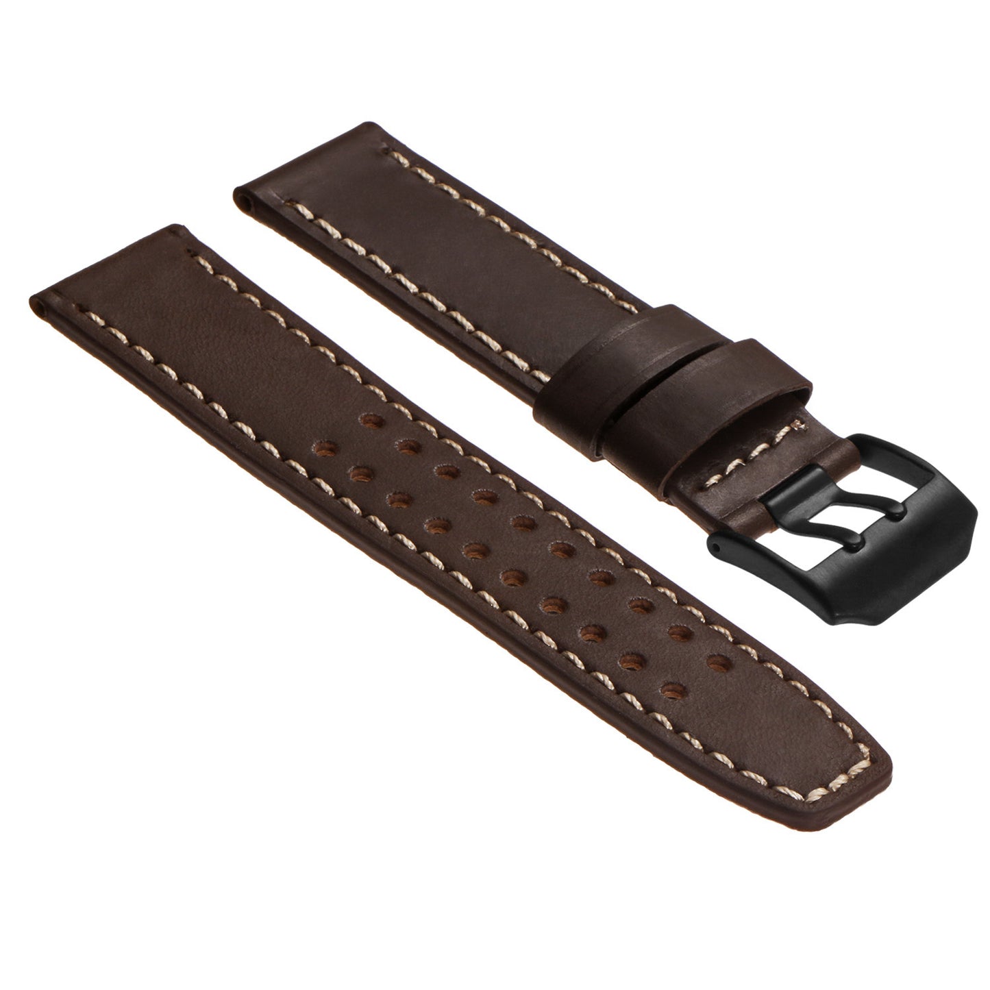 DASSARI 23mm Leather Watch Strap for Luminox Evo with Matte Black Buckle