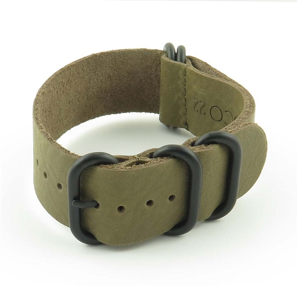 Leather NATO Strap with 5 Black Rings