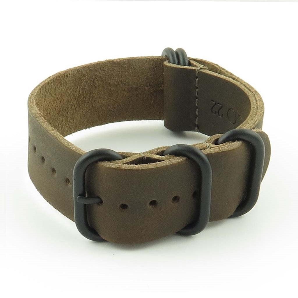 Leather NATO Strap with 5 Black Rings
