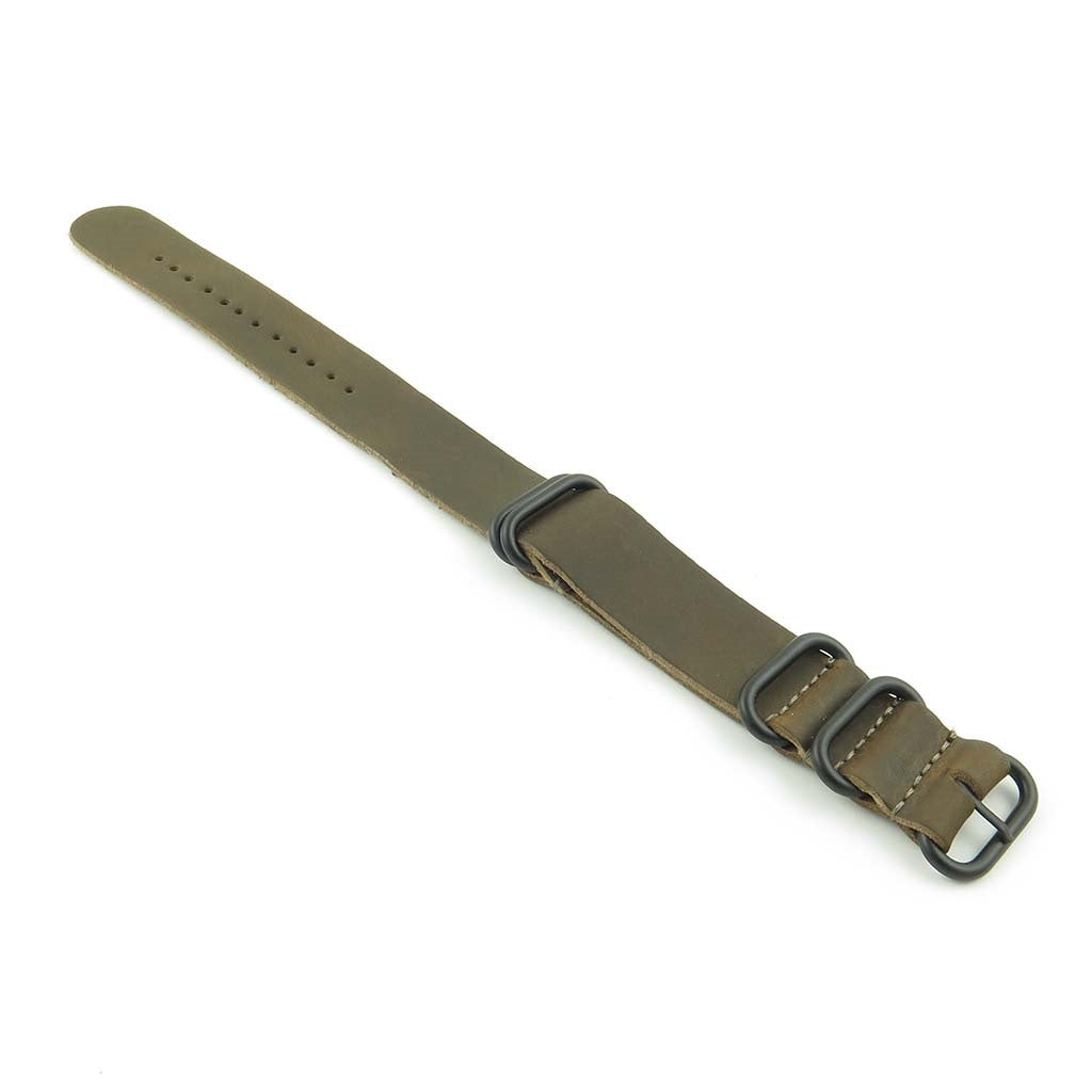 Leather NATO Strap with 5 Black Rings