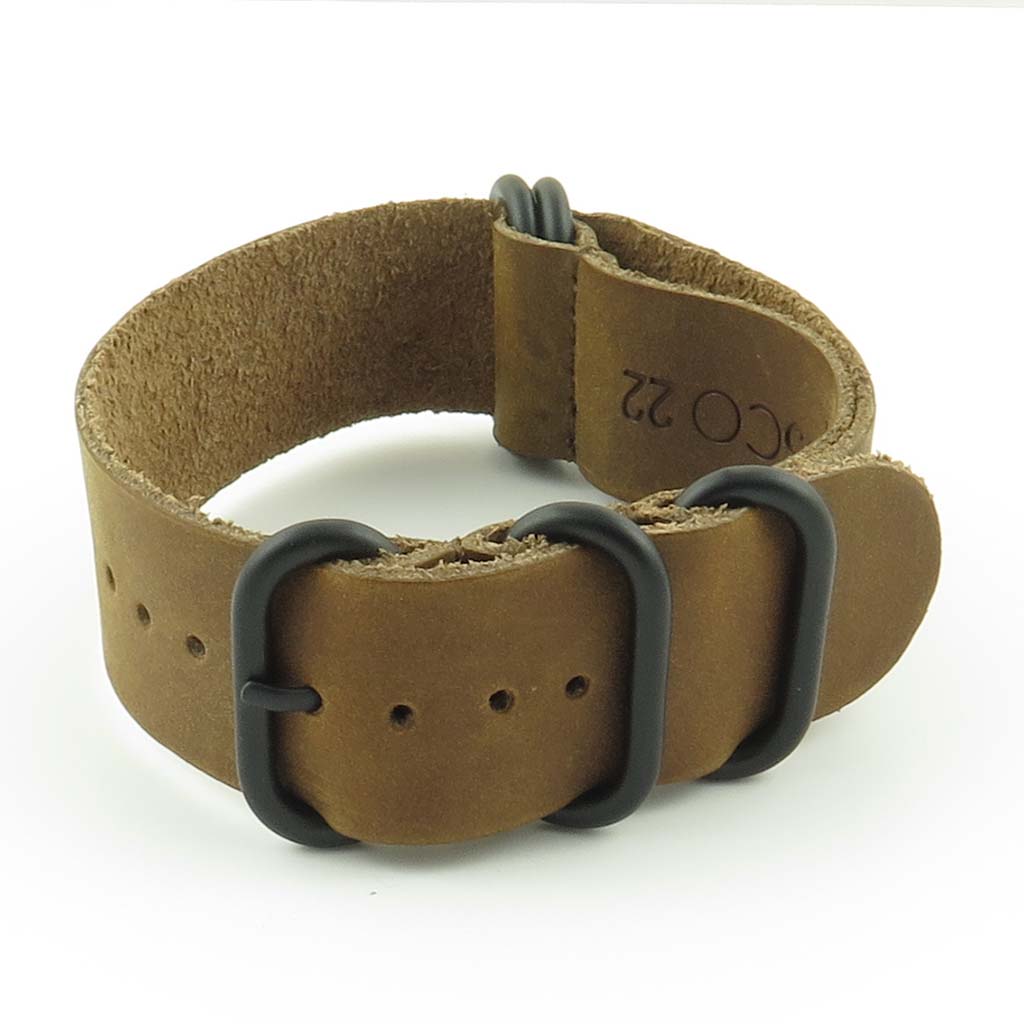 Leather NATO Strap with 5 Black Rings