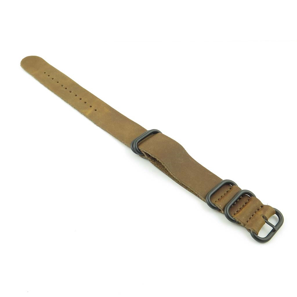 Leather NATO Strap with 5 Black Rings
