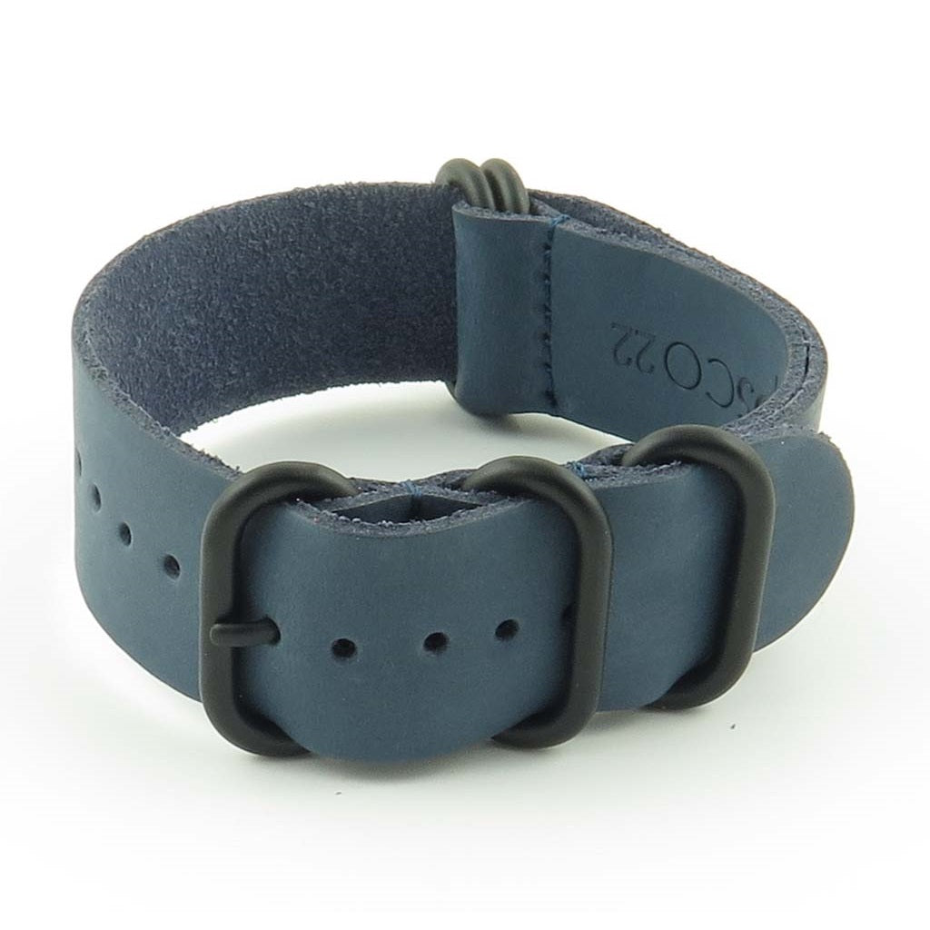 Leather NATO Strap with 5 Black Rings