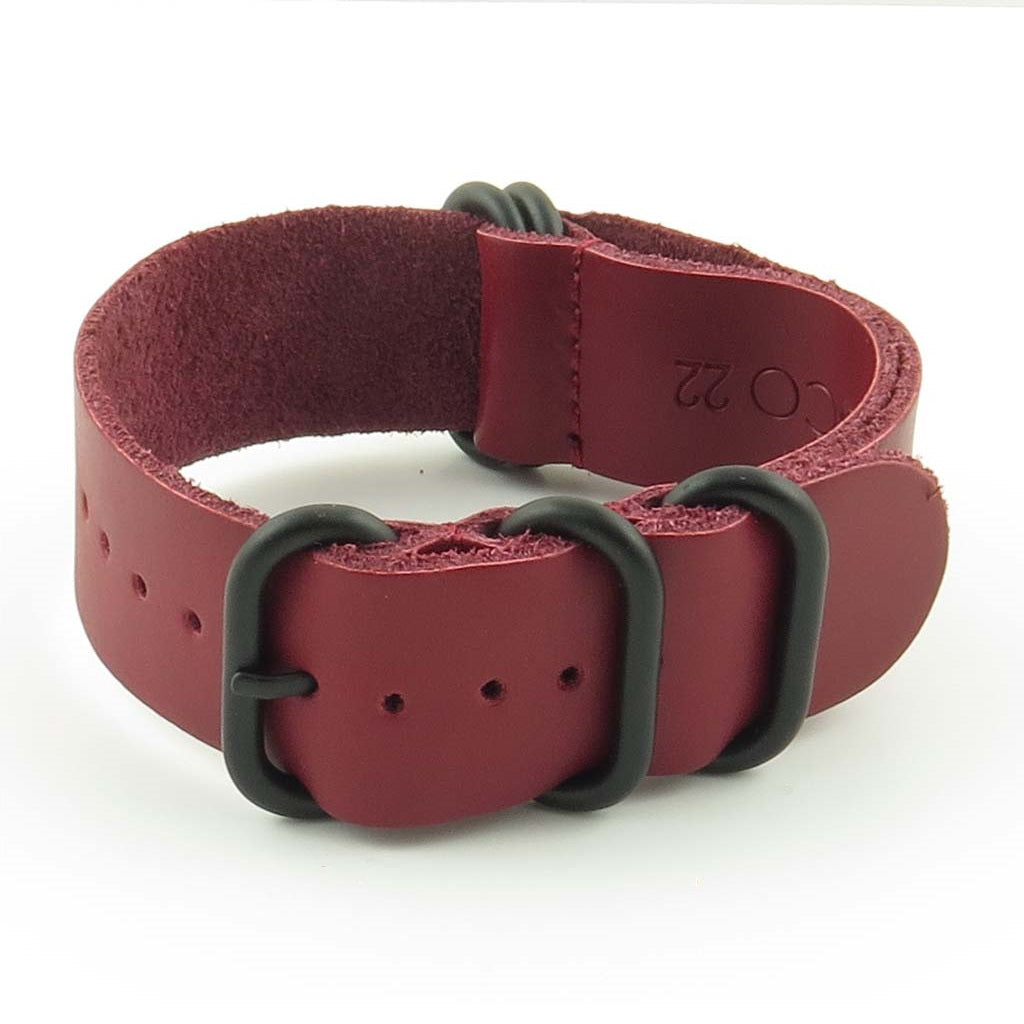 Leather NATO Strap with 5 Black Rings