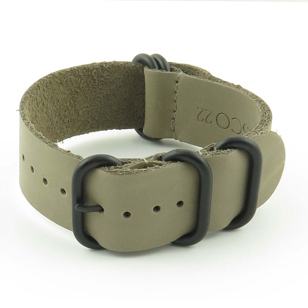 Leather NATO Strap with 5 Black Rings
