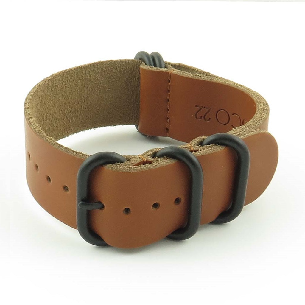 Leather NATO Strap with 5 Black Rings