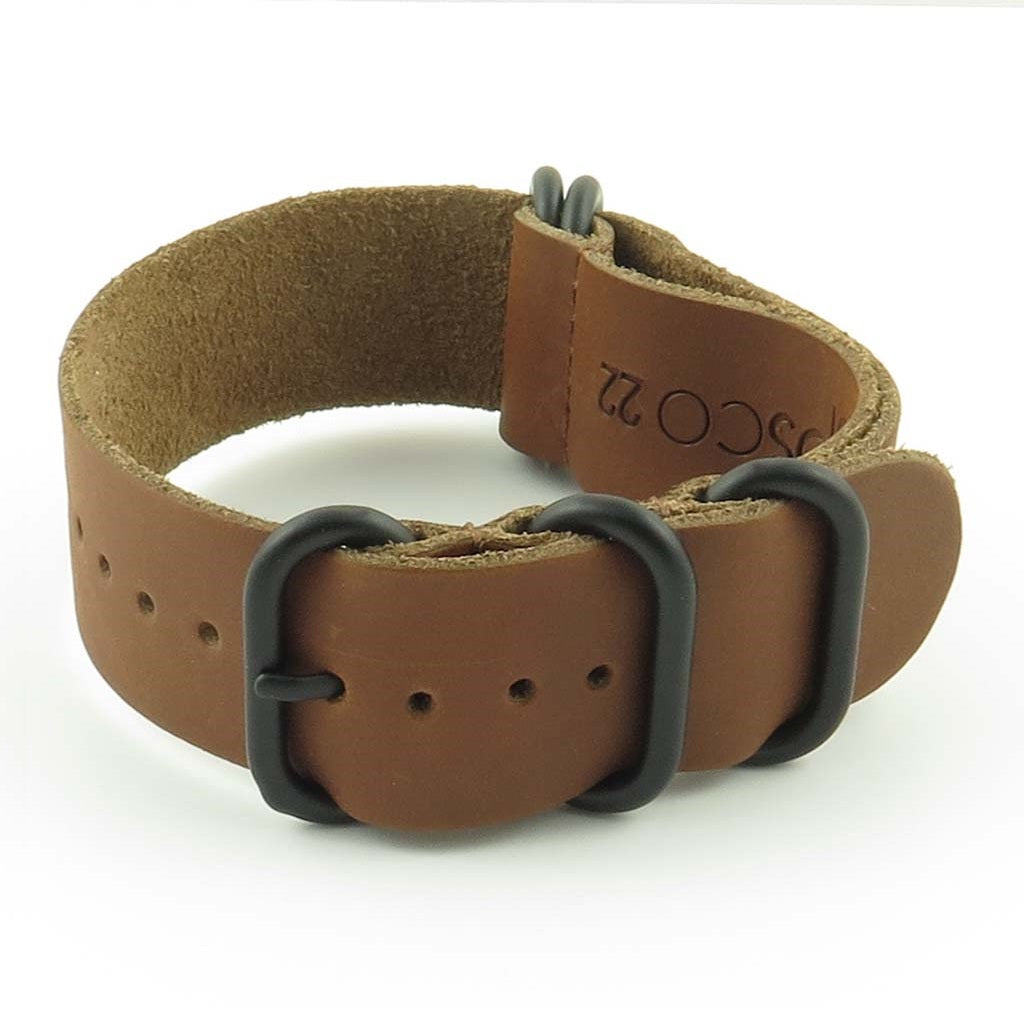 Leather NATO Strap with 5 Black Rings