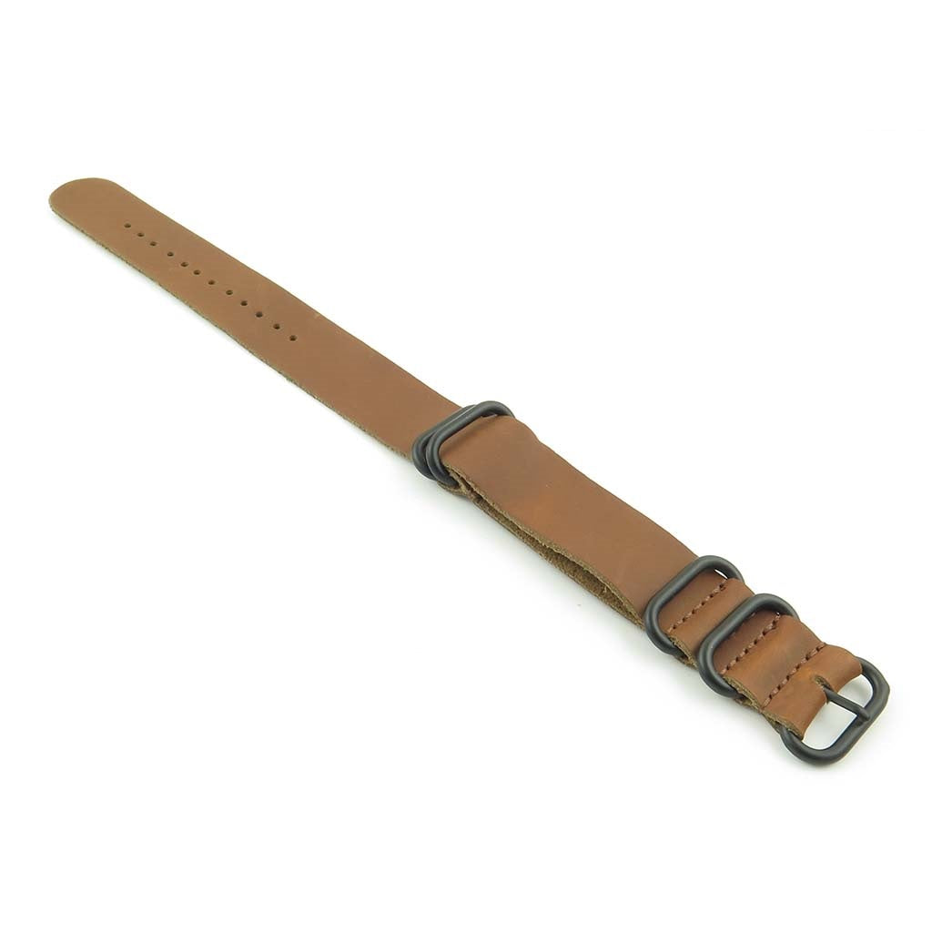 Leather NATO Strap with 5 Black Rings