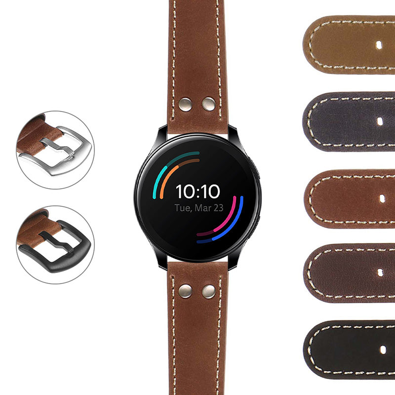 DASSARI Vintage Leather Pilot Strap w/ Rivets for Fitbit Versa 3