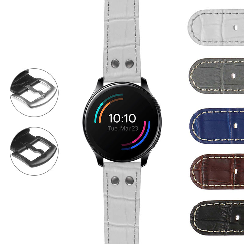 DASSARI Croc Embossed Leather Pilot Strap w/ Rivets for Fitbit Versa 3
