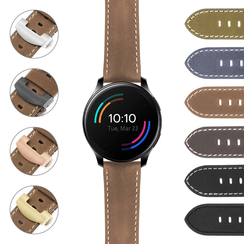 DASSARI Vintage Leather Strap w/ Deployant Clasp (Standard, Long) for Garmin Forerunner 745