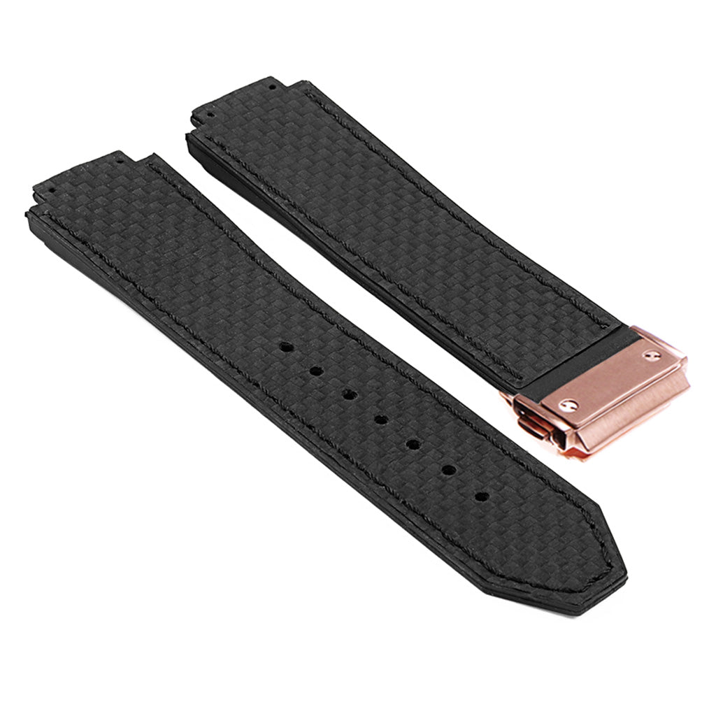DASSARI S5 Carbon Fiber & Rubber Watch Strap for Hublot Big Bang with Rose Gold Clasp
