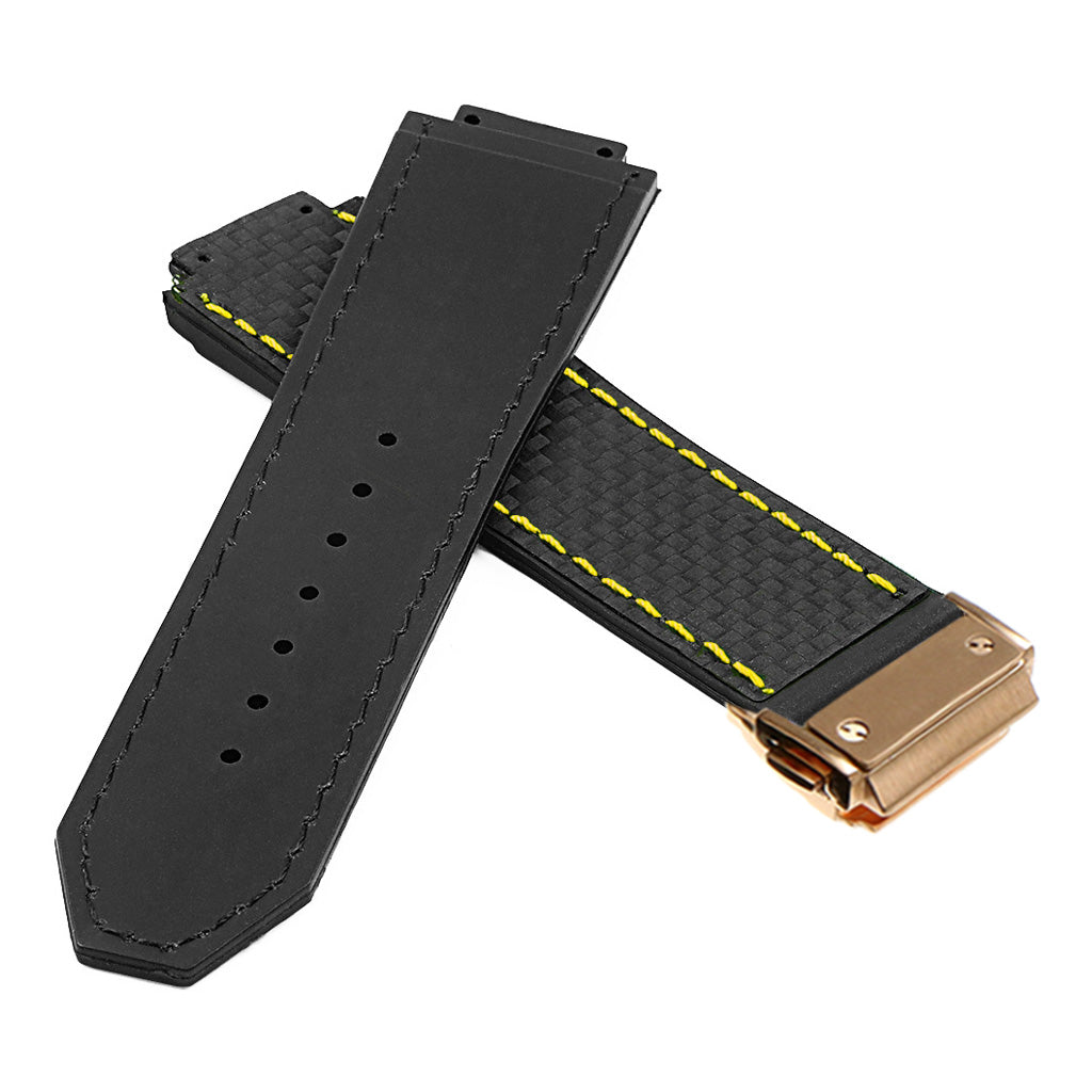 DASSARI S5 Carbon Fiber & Rubber Watch Strap for Hublot Big Bang with Yellow Gold Clasp