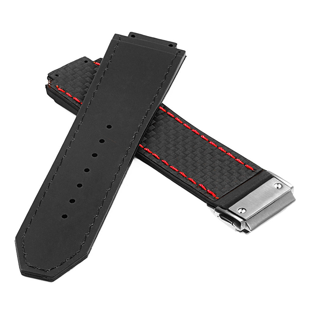DASSARI S5 Carbon Fiber & Rubber Watch Strap for Hublot Big Bang with Brushed Steel Clasp