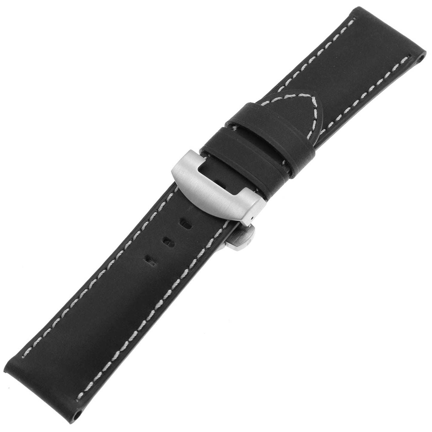 DASSARI Vintage Leather Strap for Deployant Clasp - Black