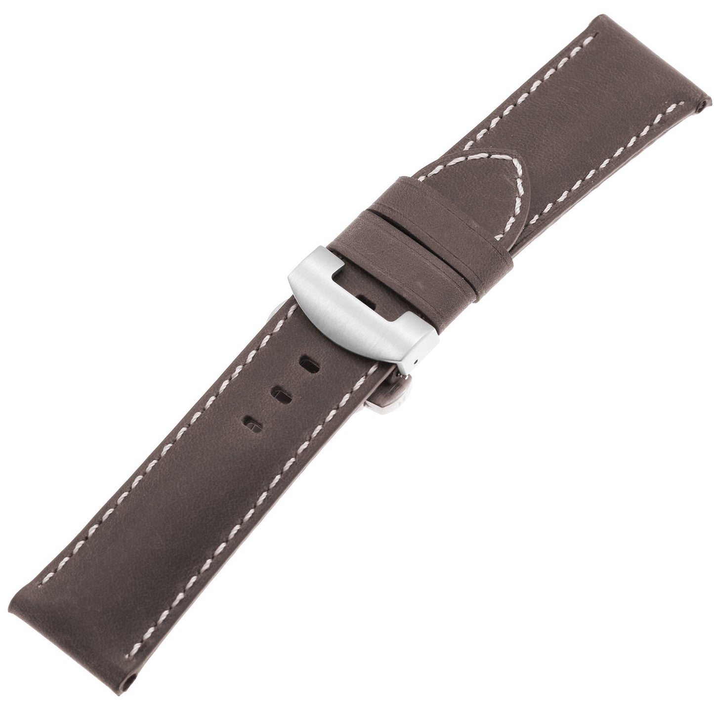 DASSARI Vintage Leather Strap for Deployant Clasp - Coffee Brown