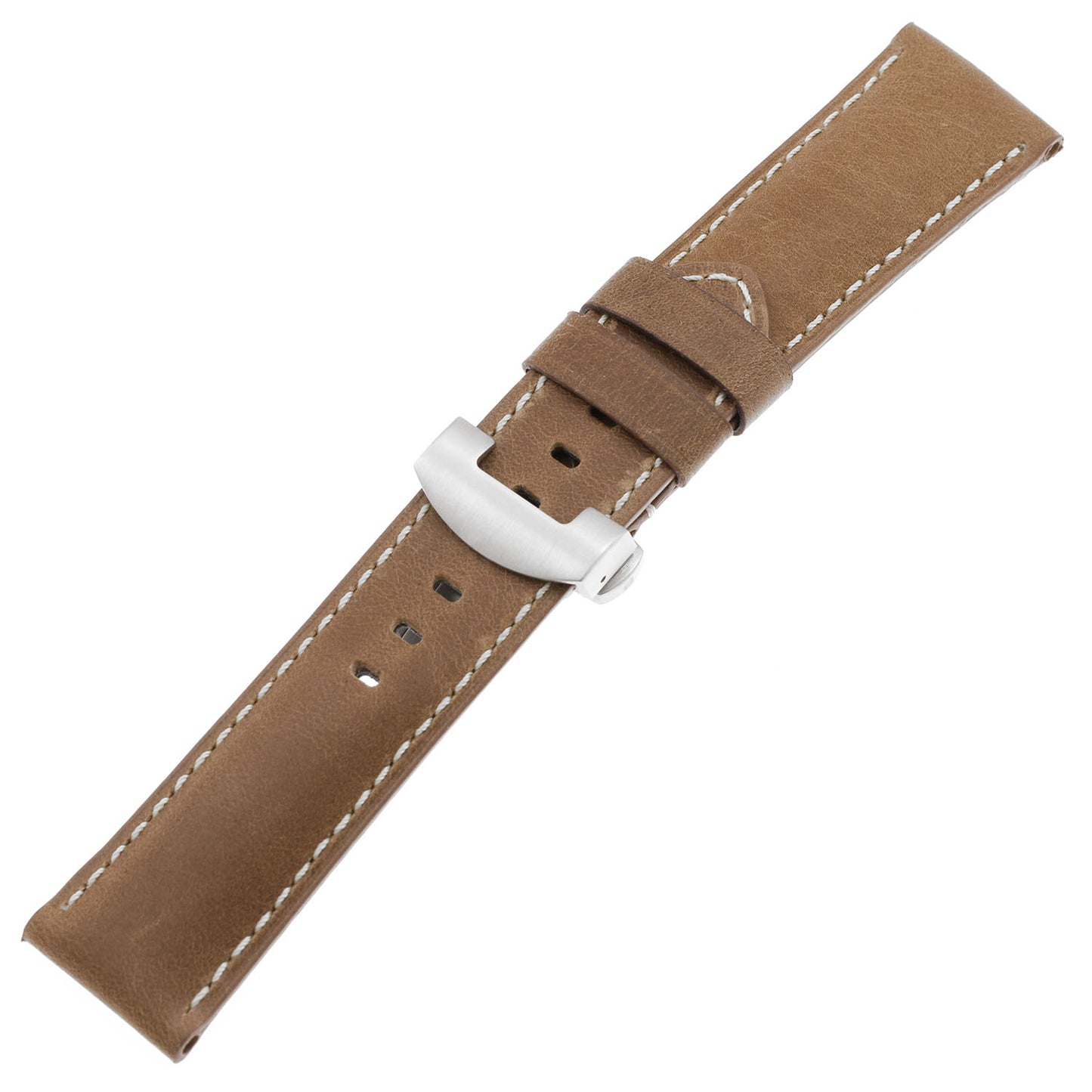 DASSARI Vintage Leather Strap w/ Silver Deployant Clasp for Apple Watch