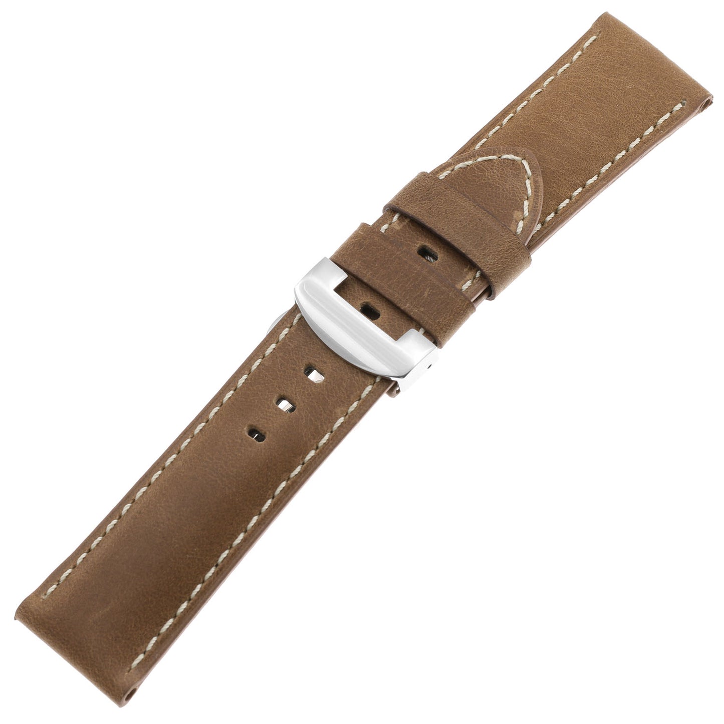 DASSARI Vintage Leather Strap for Deployant Clasp - Classic Cigar