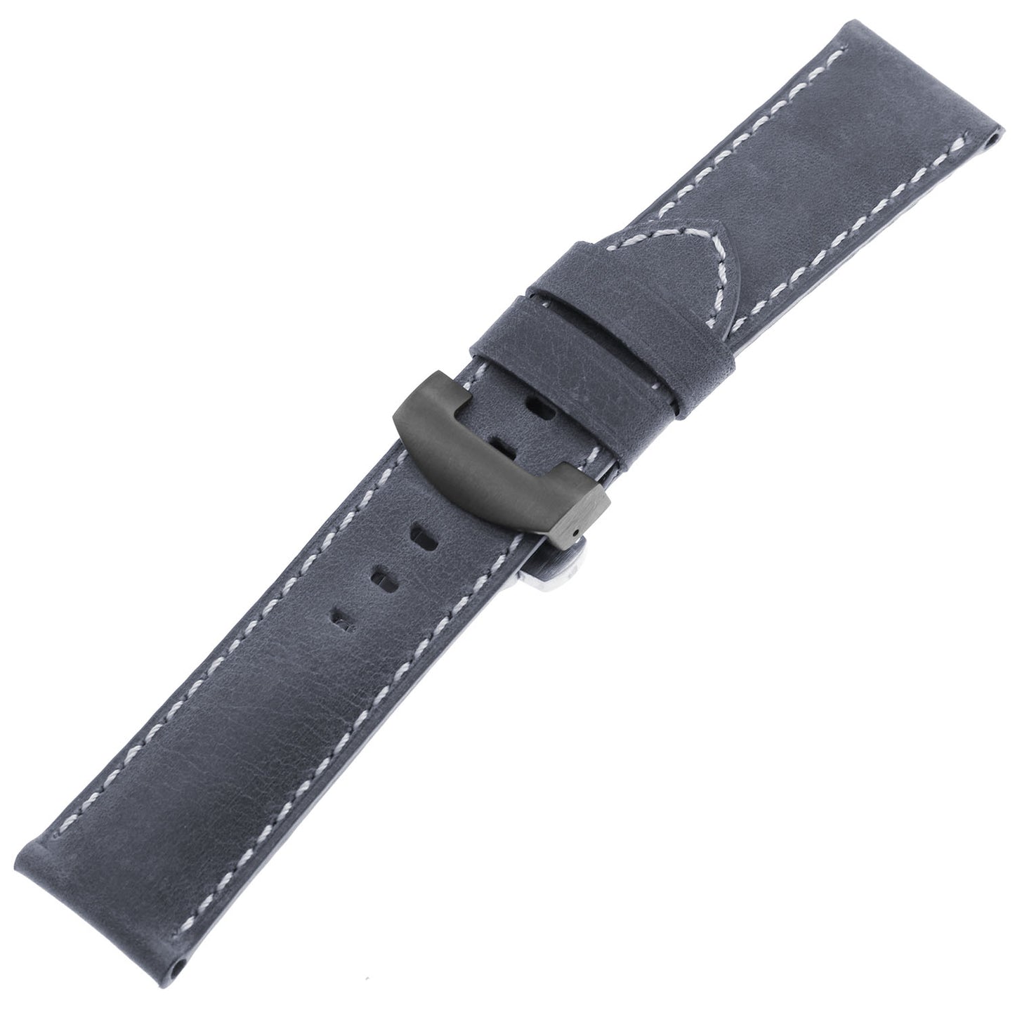 DASSARI Vintage Leather Strap for Deployant Clasp - Oyster Blue