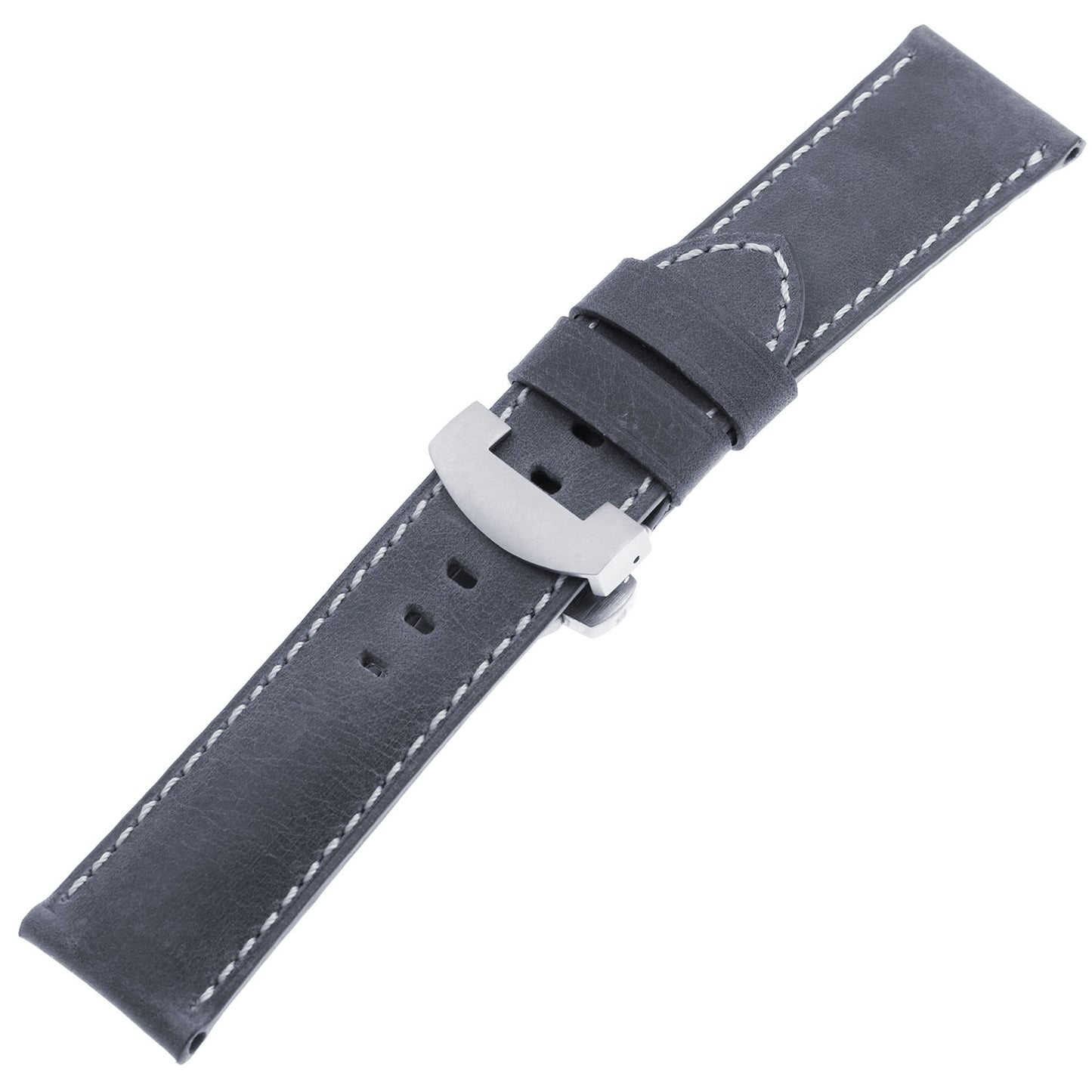 DASSARI Vintage Leather Strap for Deployant Clasp - Oyster Blue