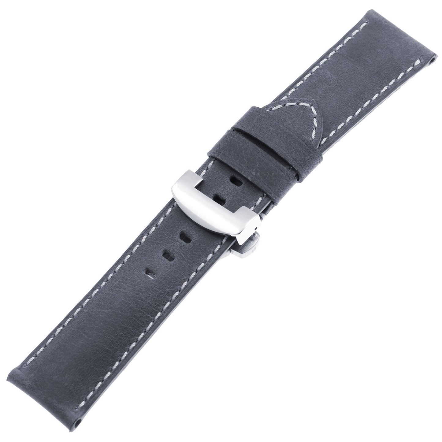 DASSARI Vintage Leather Strap for Deployant Clasp - Oyster Blue