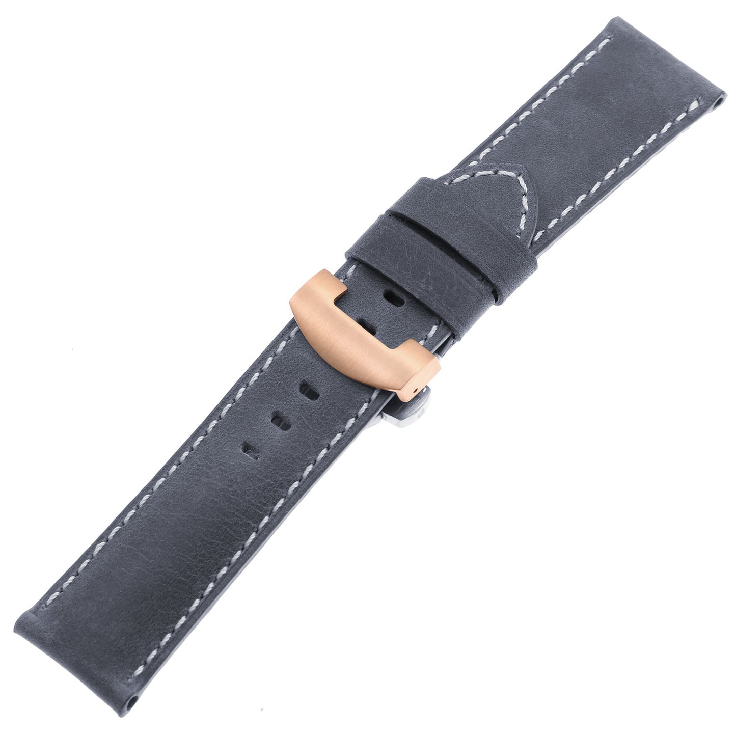 DASSARI Vintage Leather Strap for Deployant Clasp - Oyster Blue