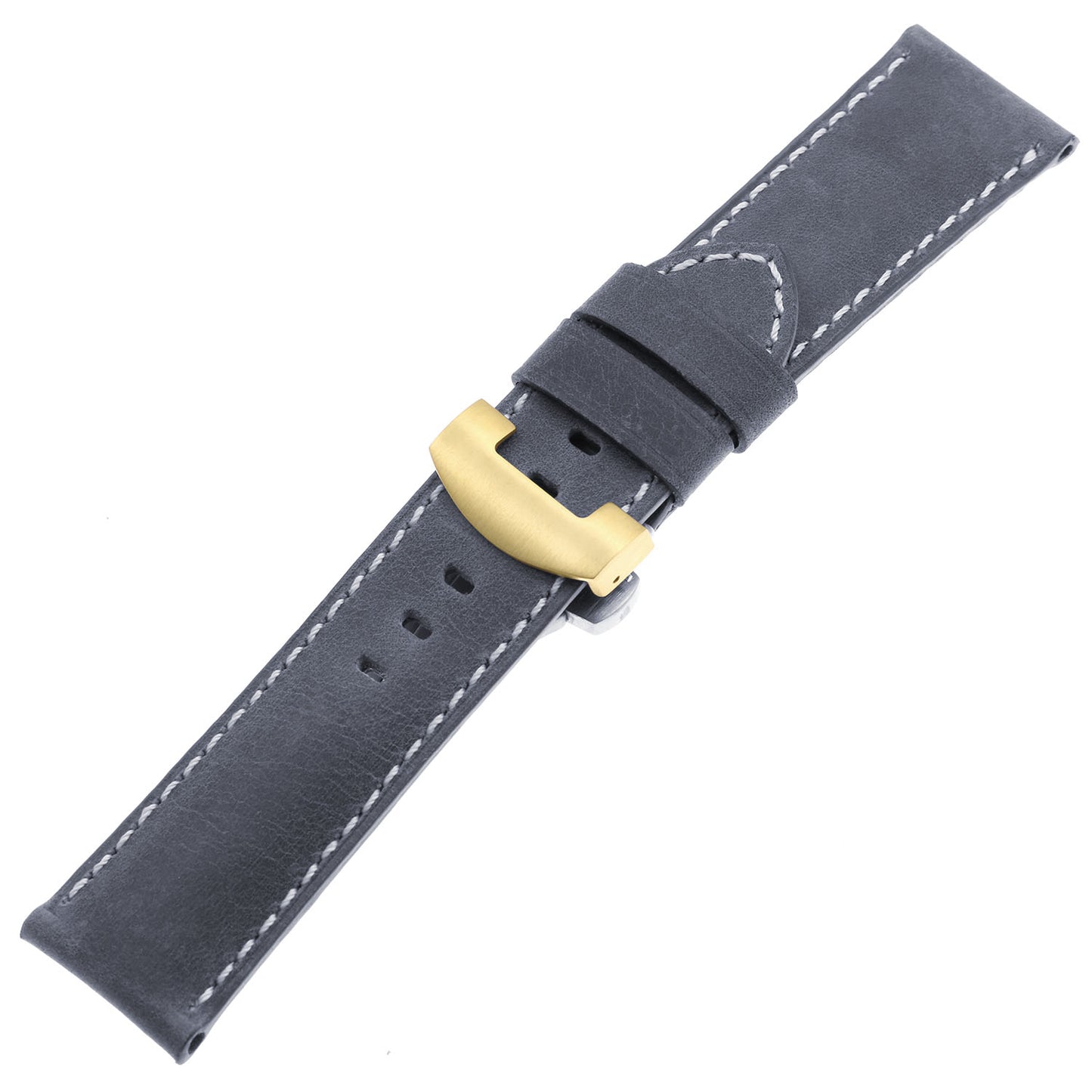 DASSARI Vintage Leather Strap for Deployant Clasp - Oyster Blue