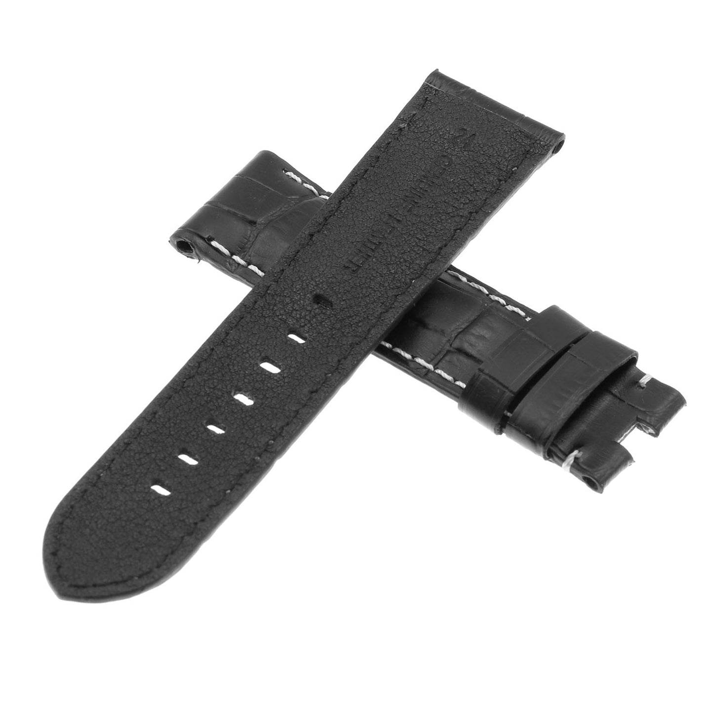 DASSARI Croc Leather Strap for Deployant Clasp Black