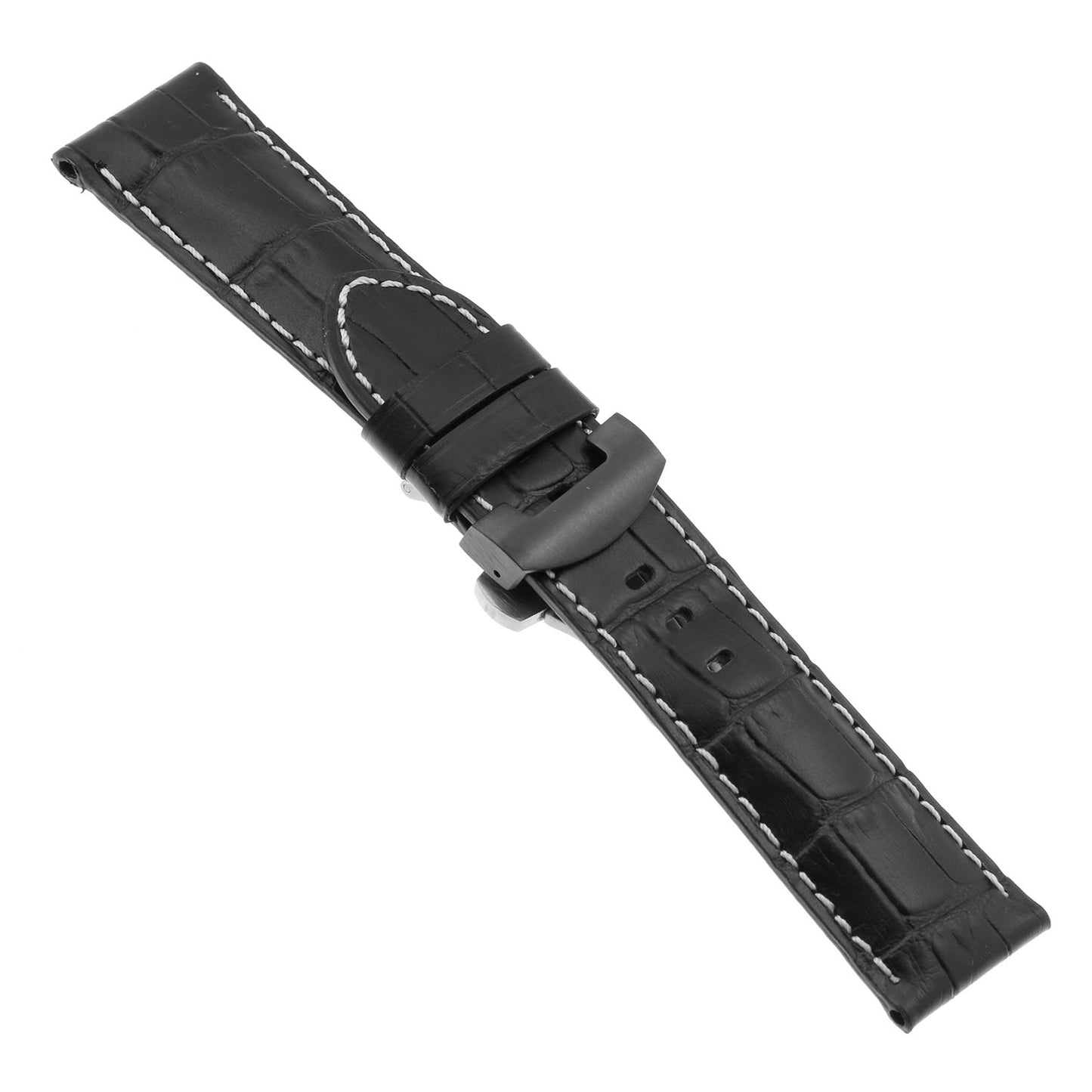DASSARI Croc Leather Strap for Deployant Clasp Black