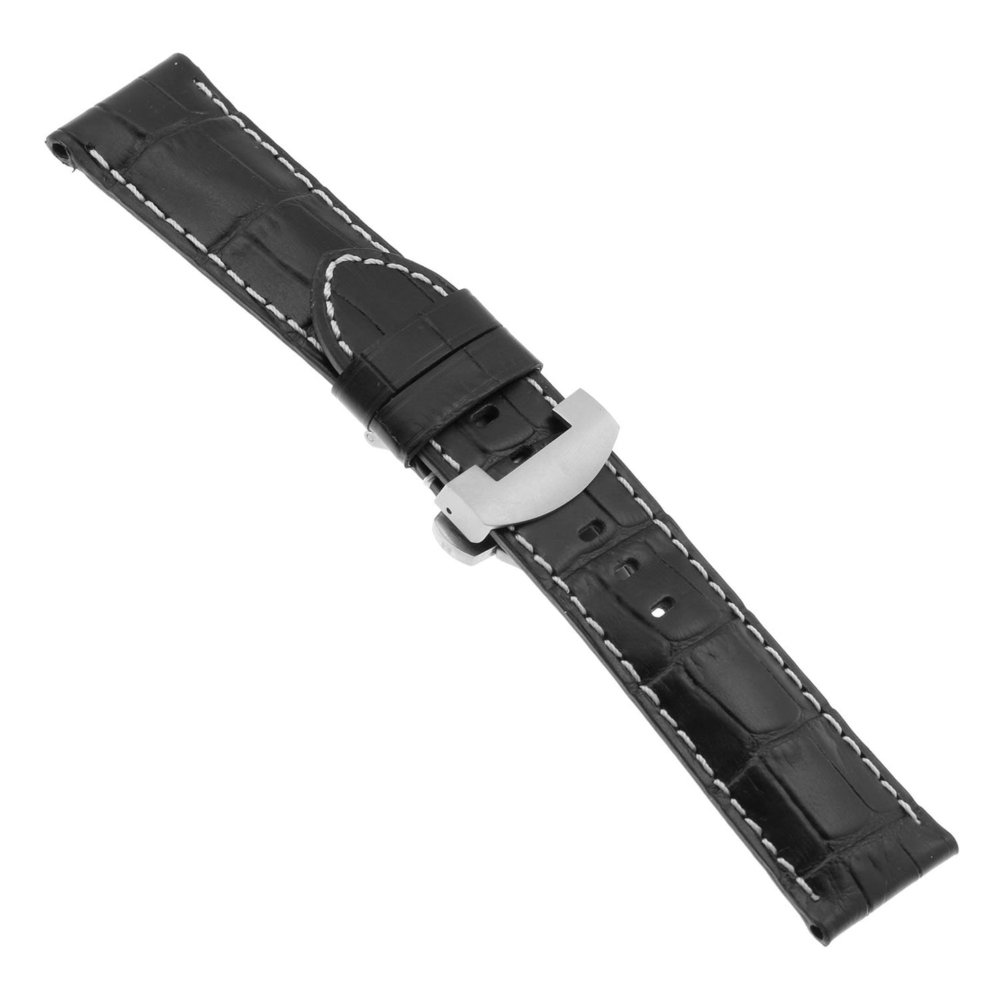 DASSARI Croc Leather Strap for Deployant Clasp Black