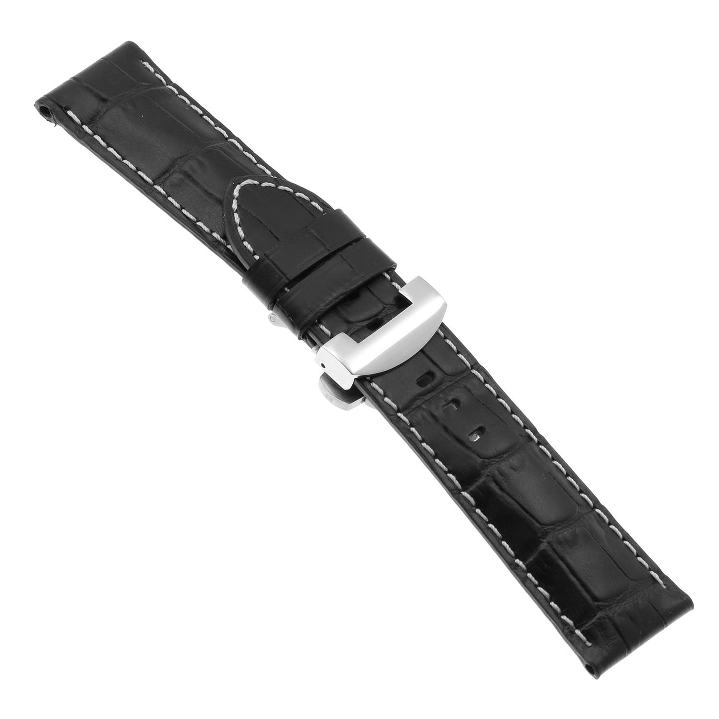 DASSARI Croc Leather Strap for Deployant Clasp Black