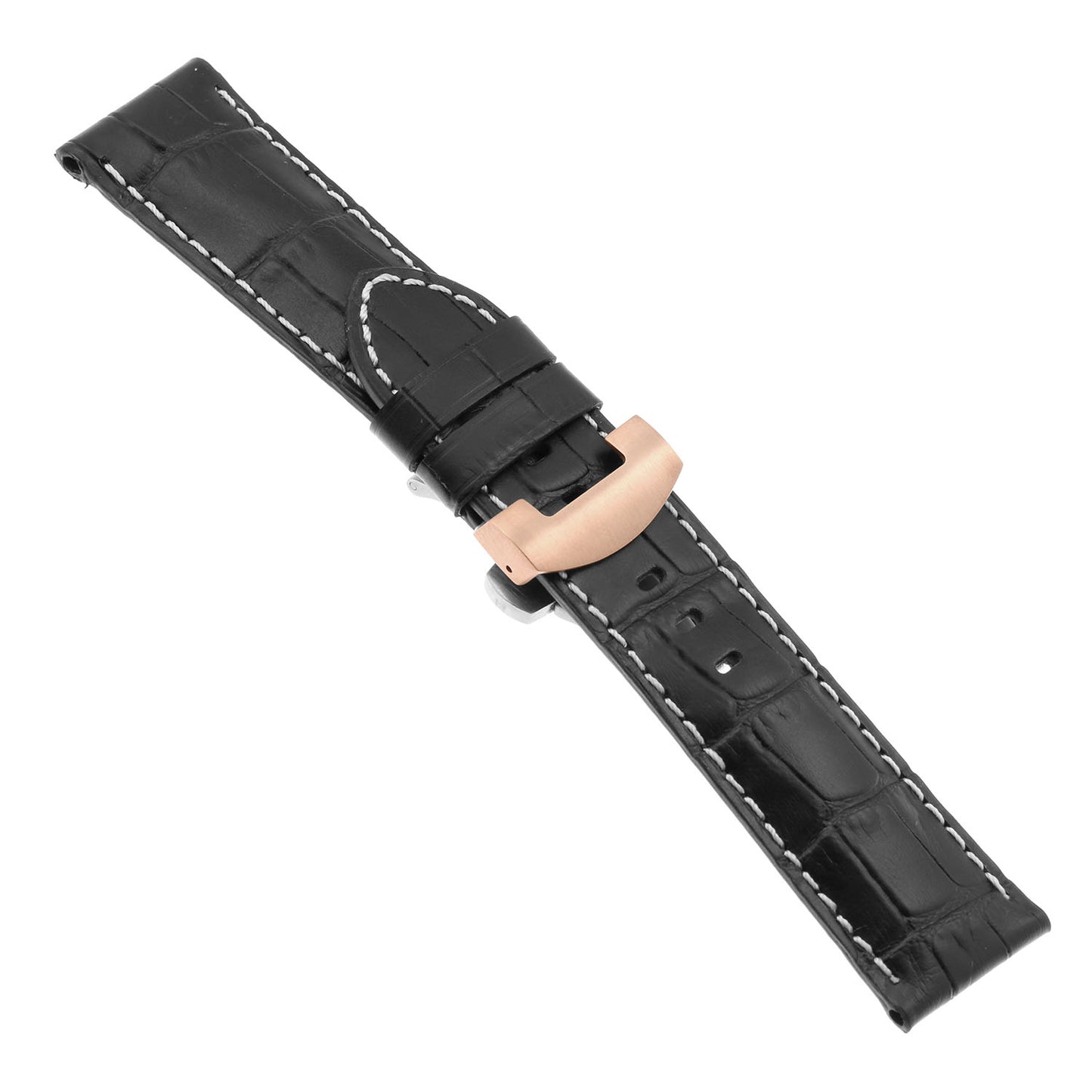DASSARI Croc Leather Strap for Deployant Clasp Black