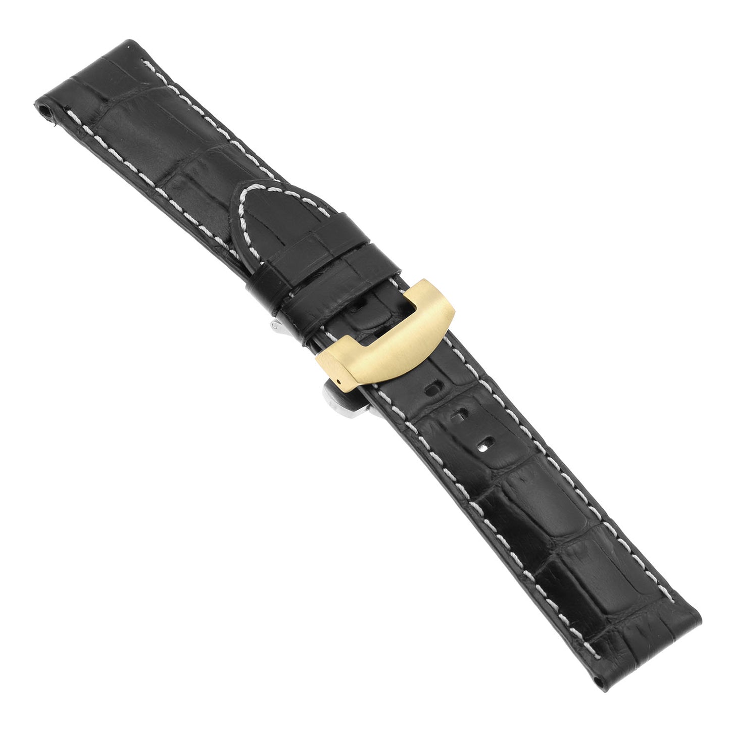DASSARI Croc Leather Strap for Deployant Clasp Black