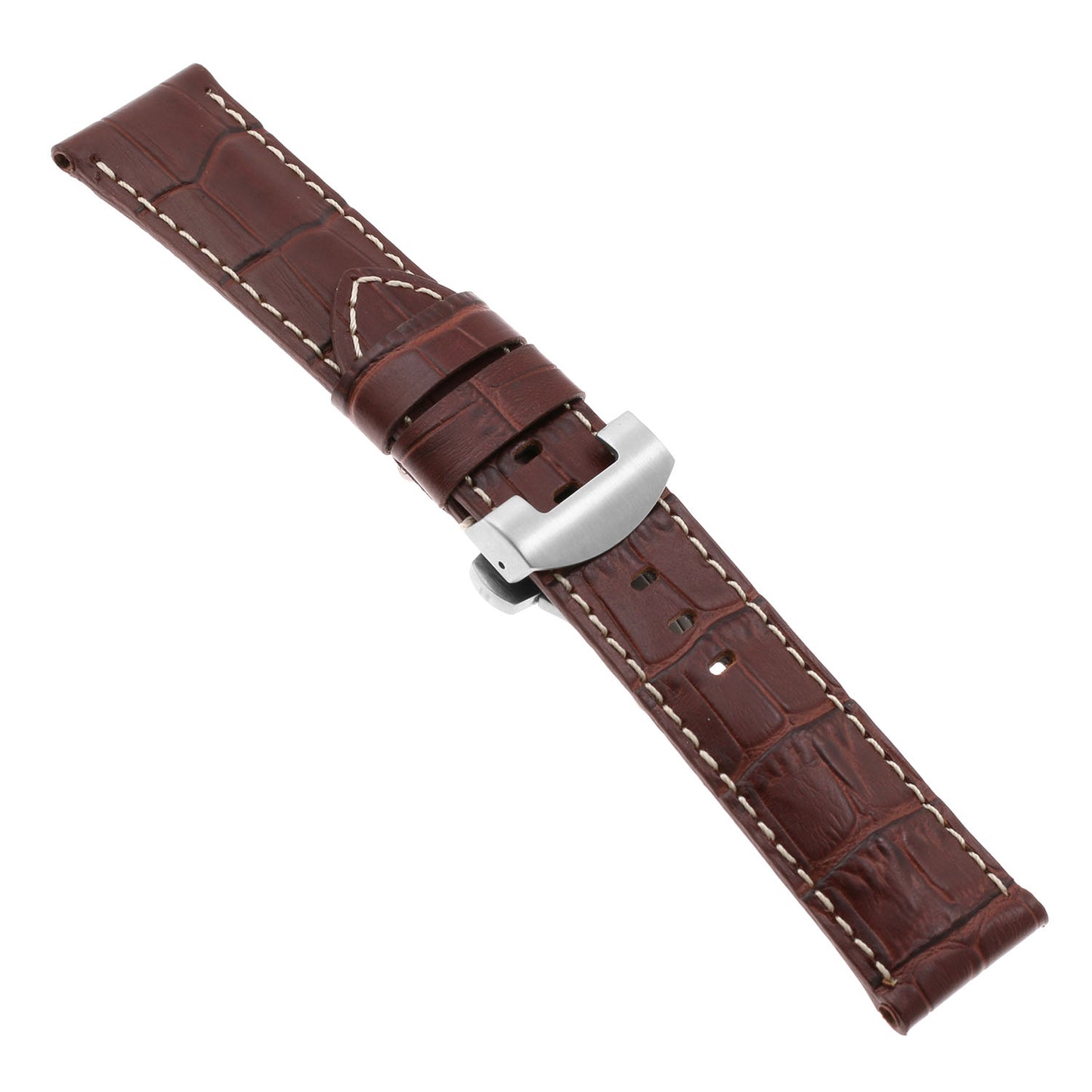 DASSARI Croc Leather Strap for Deployant Clasp Brown