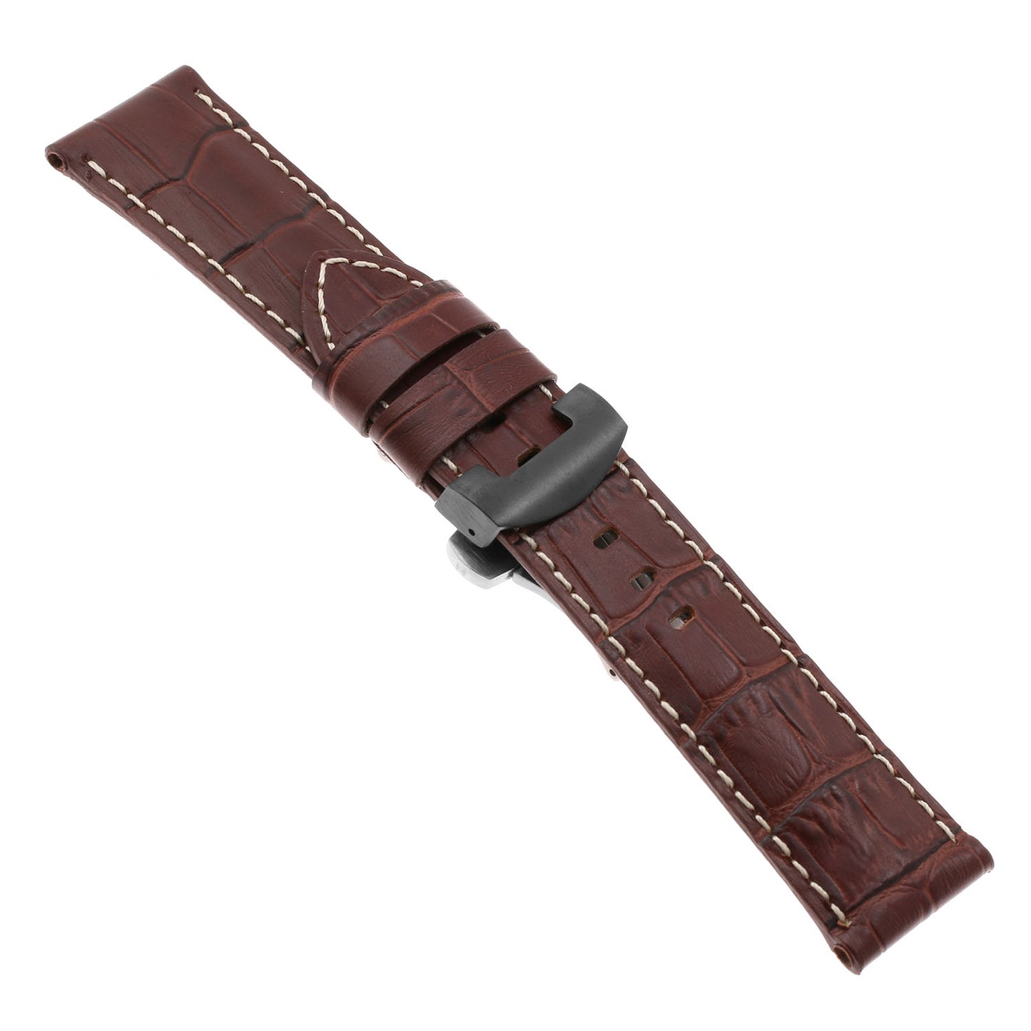 DASSARI Croc Leather Strap for Deployant Clasp Brown