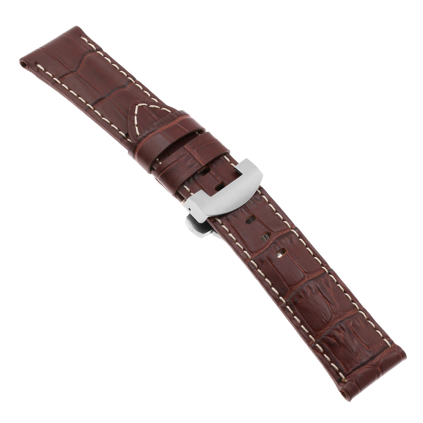 DASSARI Croc Leather Strap for Deployant Clasp Brown