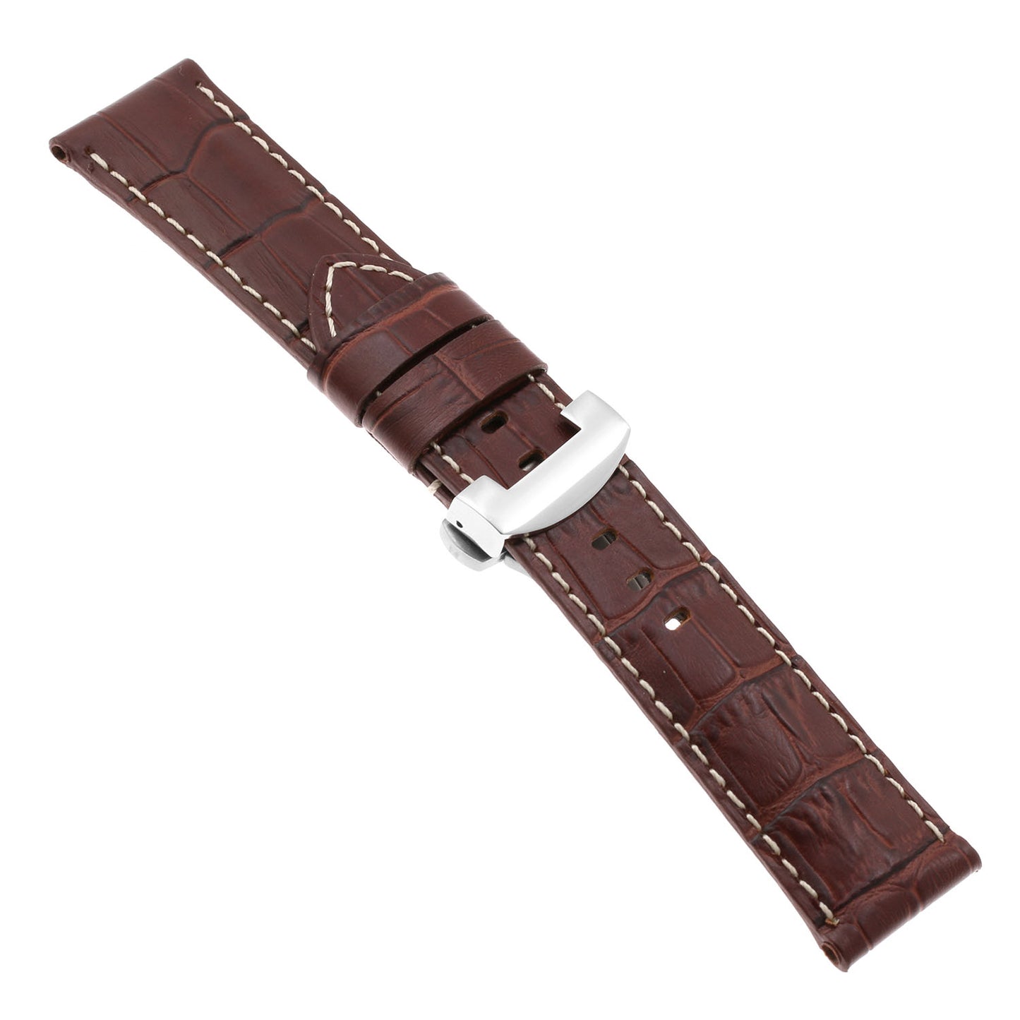 DASSARI Croc Leather Strap for Deployant Clasp Brown