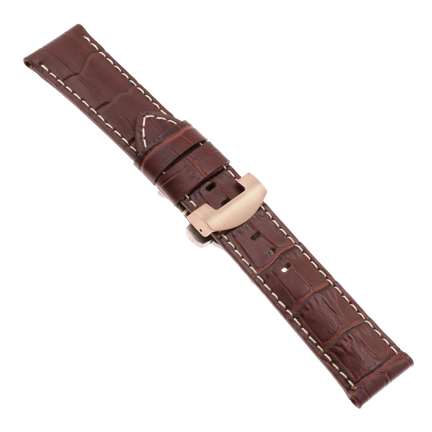 DASSARI Croc Leather Strap for Deployant Clasp Brown