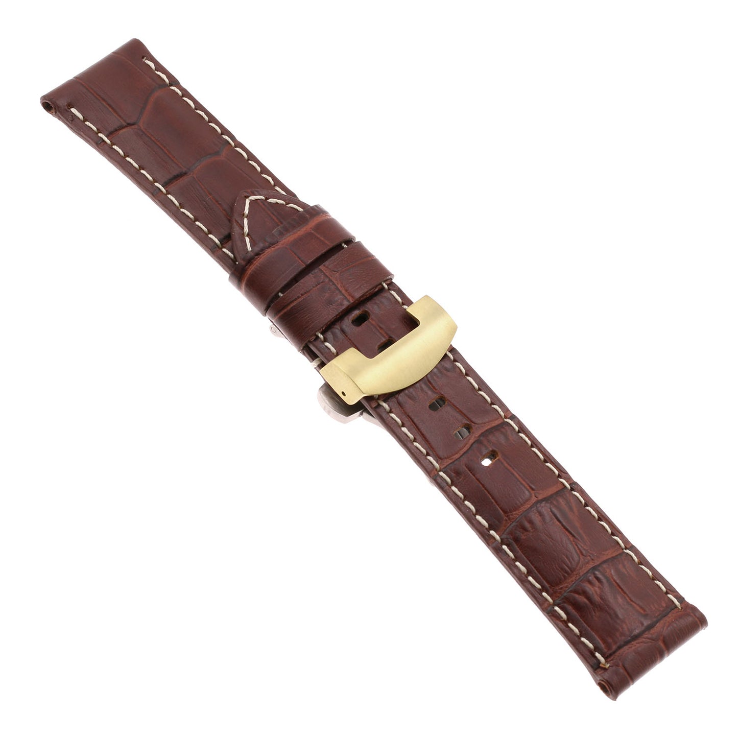 DASSARI Croc Leather Strap for Deployant Clasp Brown