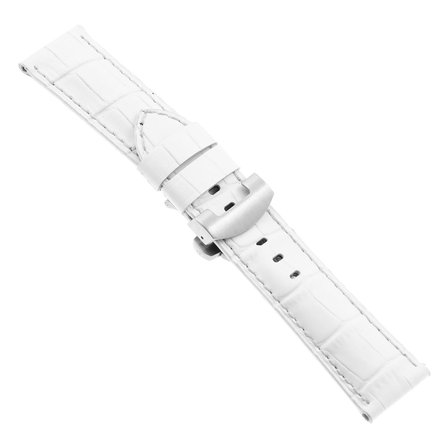 DASSARI Croc Leather Strap for Deployant Clasp White