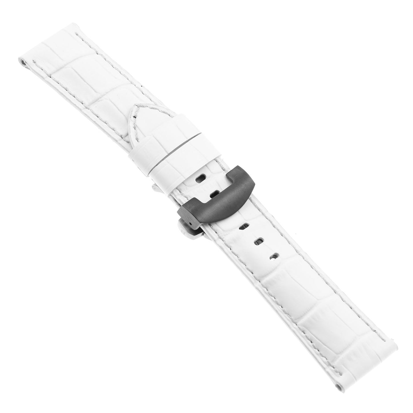 DASSARI Croc Leather Strap for Deployant Clasp White