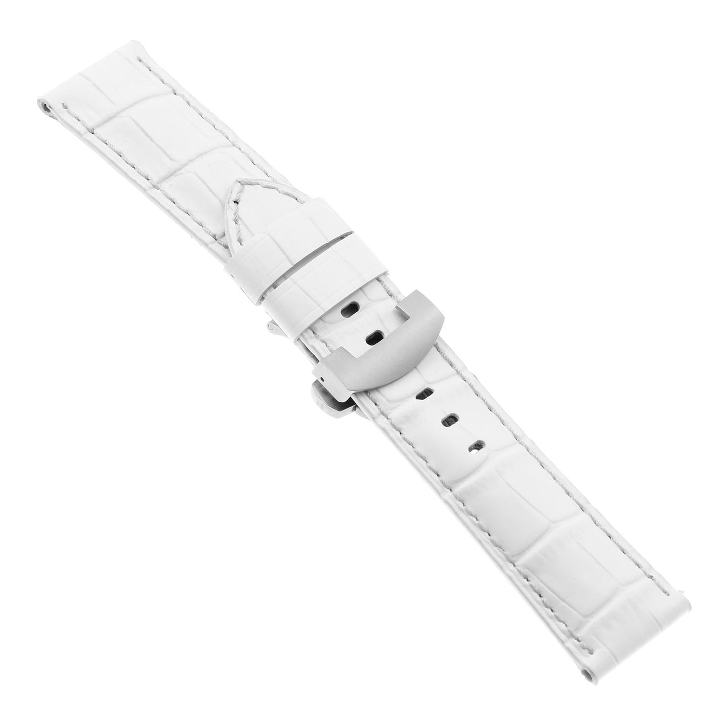 DASSARI Croc Leather Strap for Deployant Clasp White