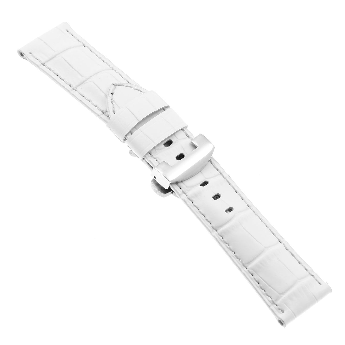 DASSARI Croc Leather Strap for Deployant Clasp White