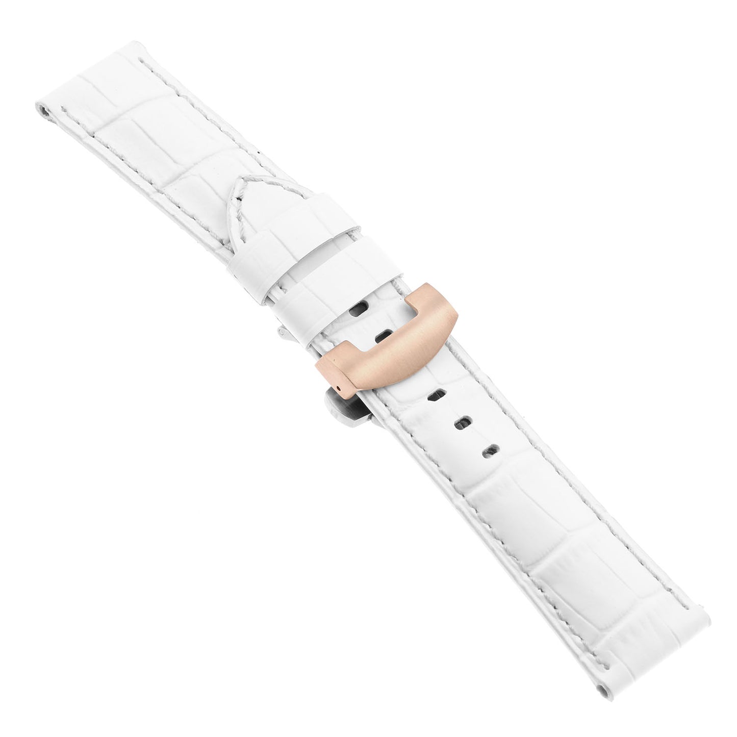 DASSARI Croc Leather Strap for Deployant Clasp White