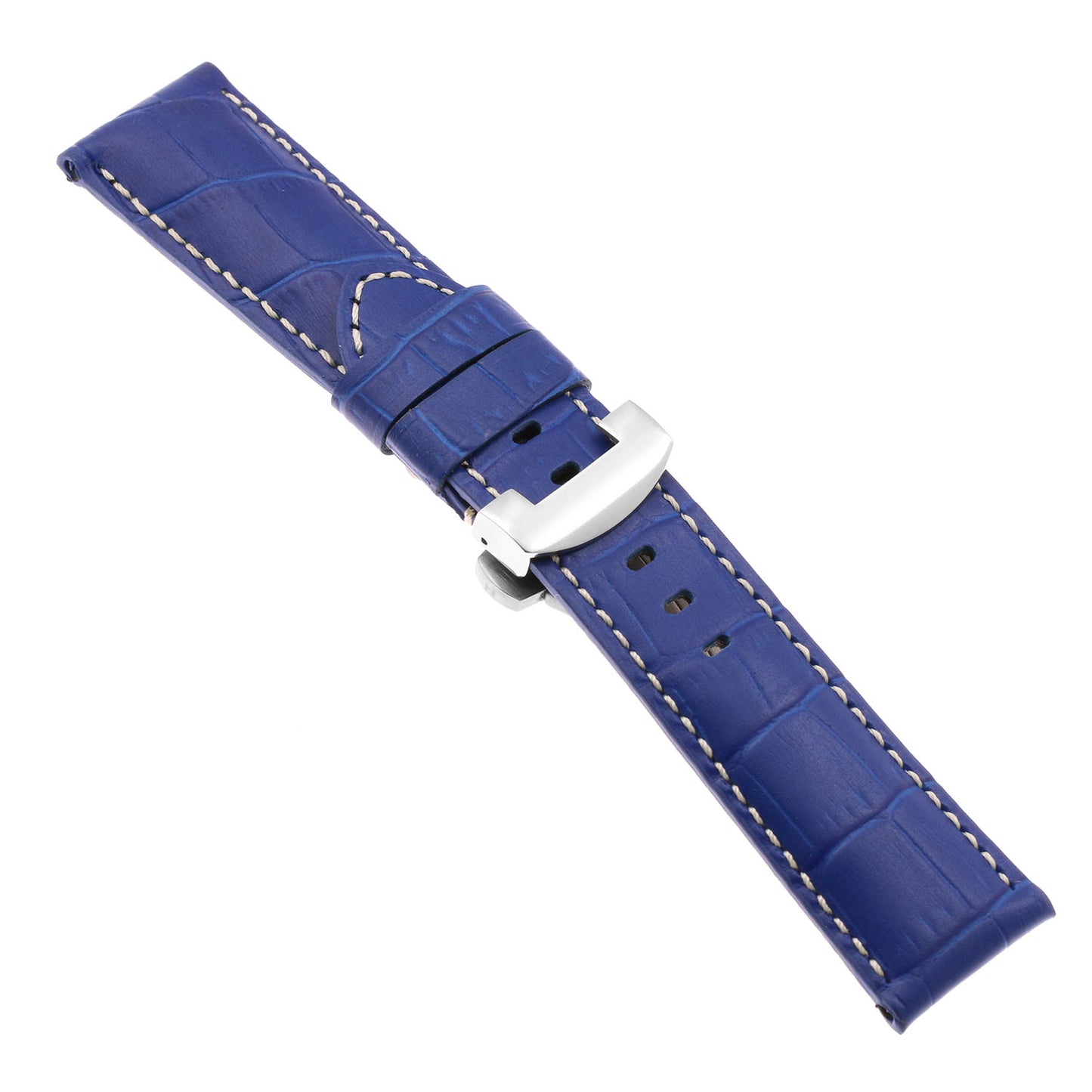DASSARI Croc Leather Strap for Deployant Clasp Blue