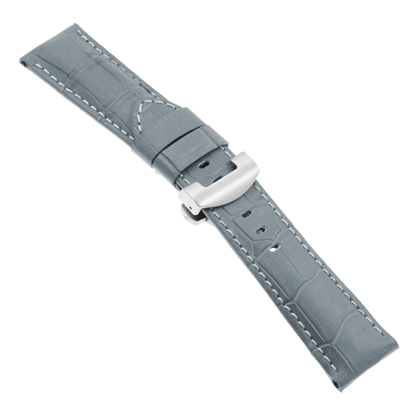 DASSARI Croc Leather Strap for Deployant Clasp Grey