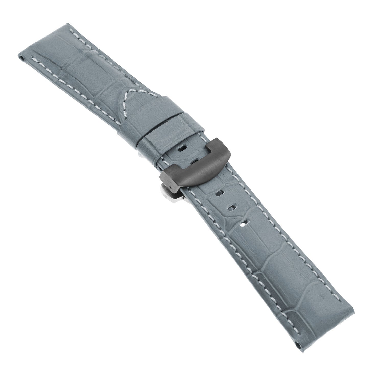 DASSARI Croc Leather Strap for Deployant Clasp Grey